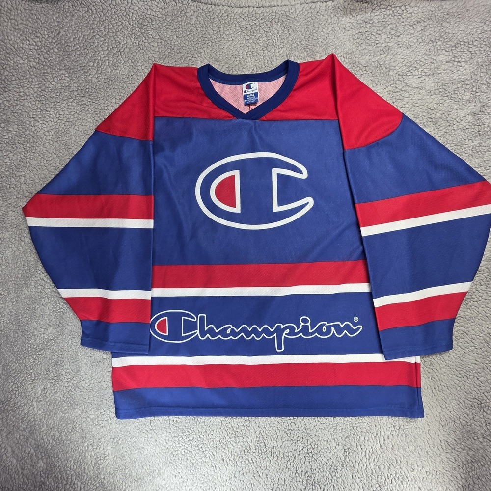 Vintage Champion Big Logo Hockey Jersey 90s Throwback Size Large‎ - Picture 4 of 16